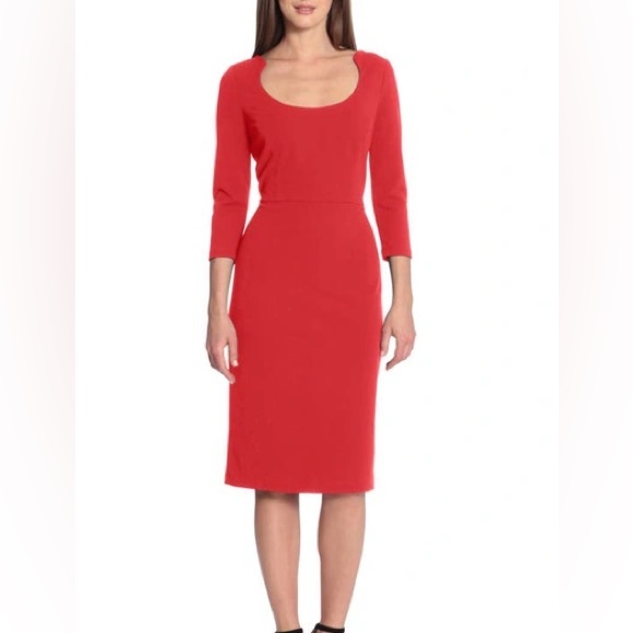 Brand New Maggie London Scoop Neck Sheath Dress in Racing Red - Picture 1 of 2